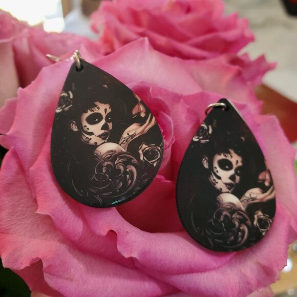 Day of the Dead Teardrop Earrings - Picture 3 of 15